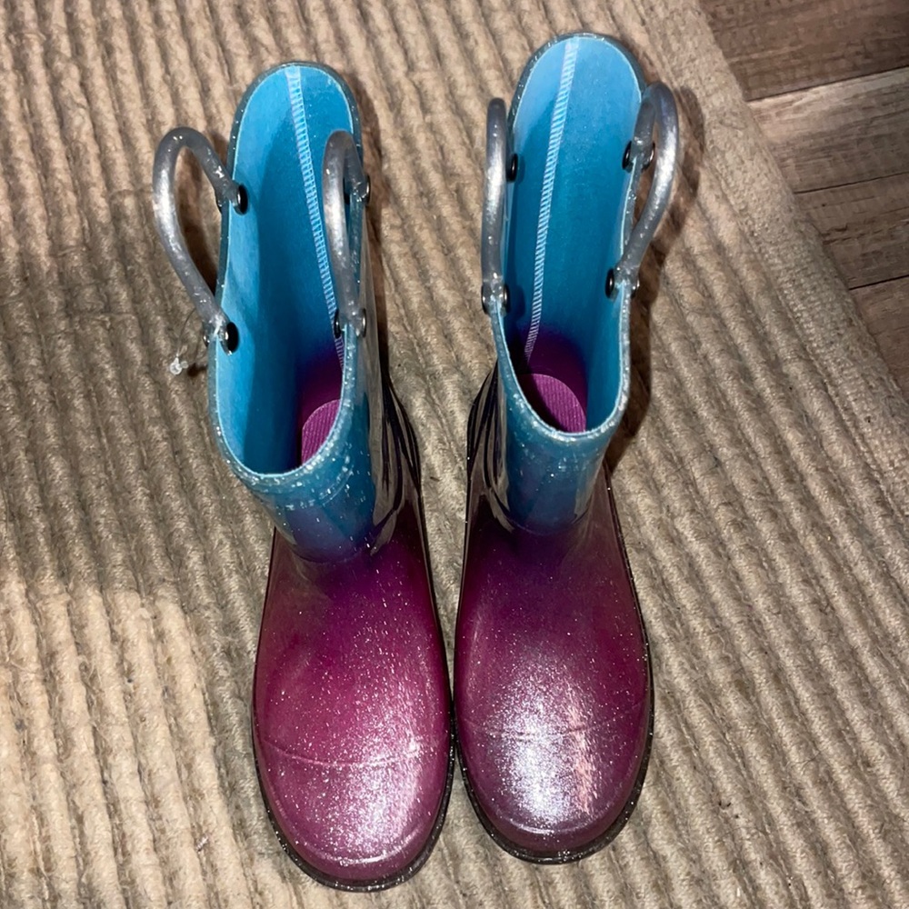 Members Mark girls kids childs pink blue purple glitter lighted rain boots 13/1
